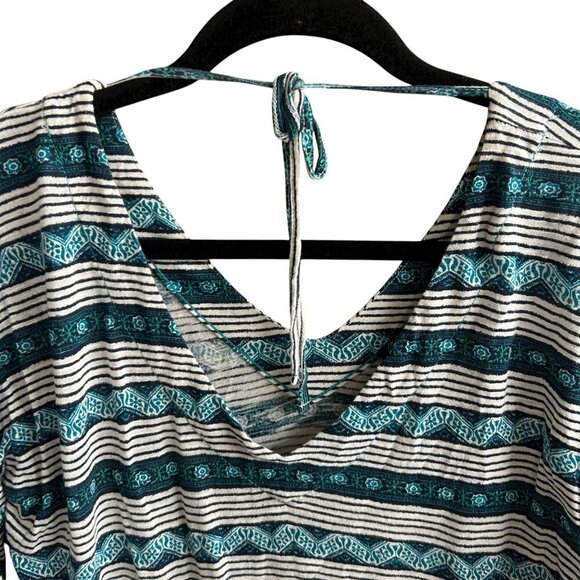 Lucky Brand Boho Striped V Neck Tie Back Long Sleeve Tee Size Small - Picture 4 of 7